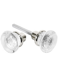 Pair of Round Glass Door Knobs With Solid Brass Shank Polished Nickel.